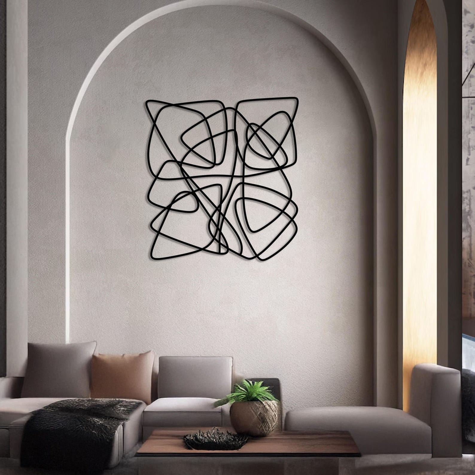 Abstract Black Metal Wall Art, Modern Minimal Line Design, Contemporary