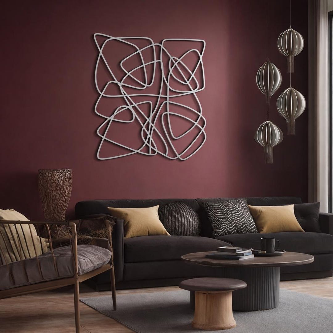 Abstract Black Metal Wall Art, Modern Minimal Line Design, Contemporary ...