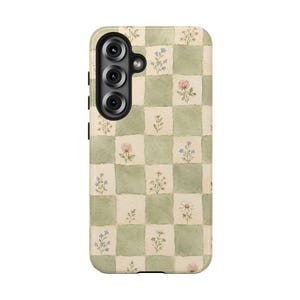 Cottagecore Phone Case, Sage Green Checkered Floral iPhone Case, Watercolor Wildflower Boho Aesthetic Cover, Vintage Cottage Gift for Her image 15