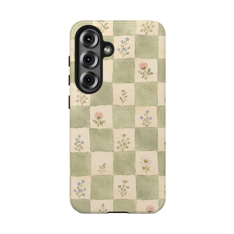 Cottagecore Phone Case, Sage Green Checkered Floral iPhone Case, Watercolor Wildflower Boho Aesthetic Cover, Vintage Cottage Gift for Her image 15