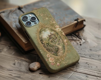 Vintage Sage Cottage Garden Phone Case, Green Floral iPhone Cover, Romantic Gardencore Case, English Cottagecore Gift for Her