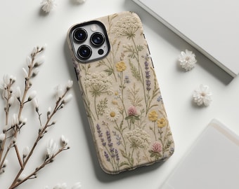 Embroidered Wildflower Phone Case, Cottagecore Floral iPhone Case, Vintage Botanical Samsung Case, Boho Meadow Cottage Aesthetic Gift
