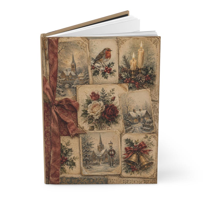 Victorian Christmas Hardcover Journal – Vintage Holiday Postcard Cover, Lined Pages image 13