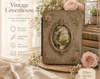Vintage Greenhouse Kindle Case, Botanical E-Reader Cover, Cottagecore Floral Bookish Sleeve, Garden Lover Gift for Her