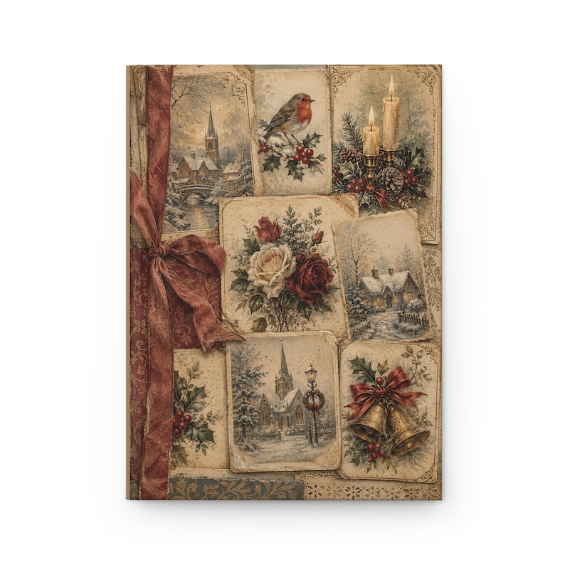 Victorian Christmas Hardcover Journal – Vintage Holiday Postcard Cover, Lined Pages image 11