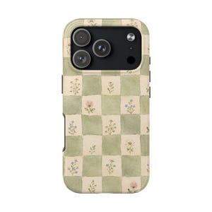Cottagecore Phone Case, Sage Green Checkered Floral iPhone Case, Watercolor Wildflower Boho Aesthetic Cover, Vintage Cottage Gift for Her image 14