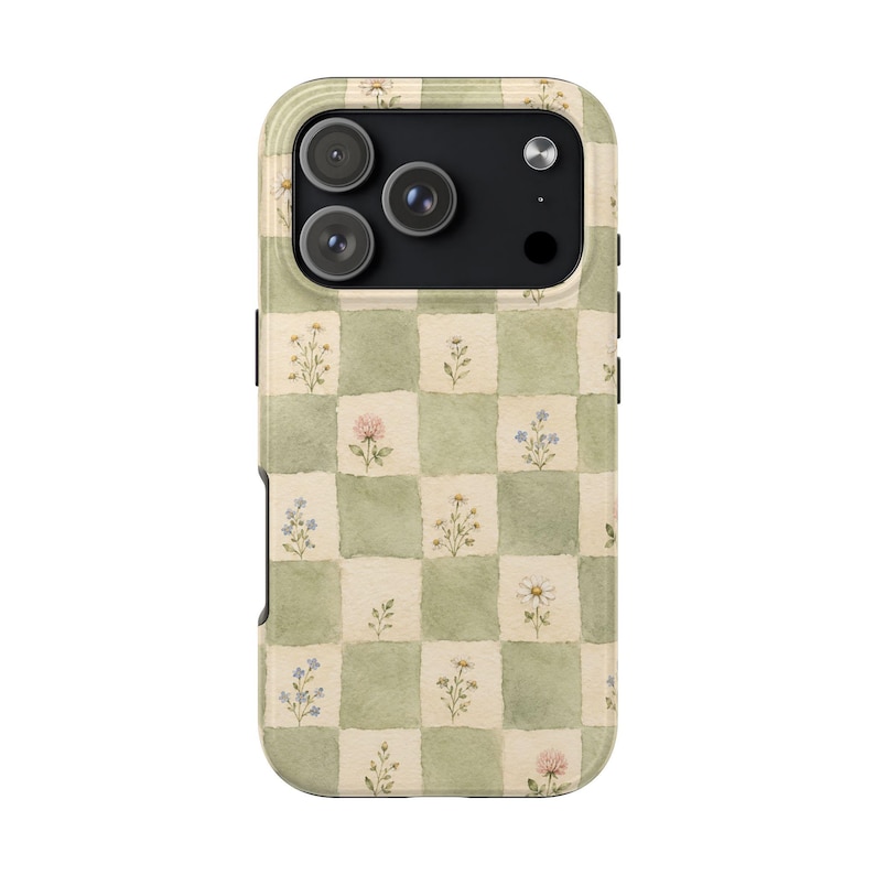 Cottagecore Phone Case, Sage Green Checkered Floral iPhone Case, Watercolor Wildflower Boho Aesthetic Cover, Vintage Cottage Gift for Her image 14