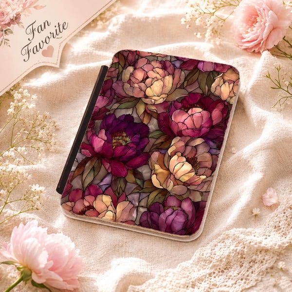 Vintage Floral Kindle Case | Peony Pattern, Burgundy & Blush
