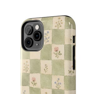 Cottagecore Phone Case, Sage Green Checkered Floral iPhone Case, Watercolor Wildflower Boho Aesthetic Cover, Vintage Cottage Gift for Her image 13