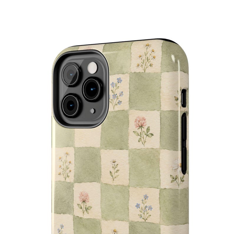 Cottagecore Phone Case, Sage Green Checkered Floral iPhone Case, Watercolor Wildflower Boho Aesthetic Cover, Vintage Cottage Gift for Her image 13