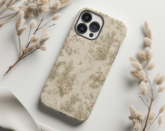 Vintage Garden Toile Phone Case - Blush Rose Cottagecore Floral Birds Arbor Romantic Botanical Phone Case