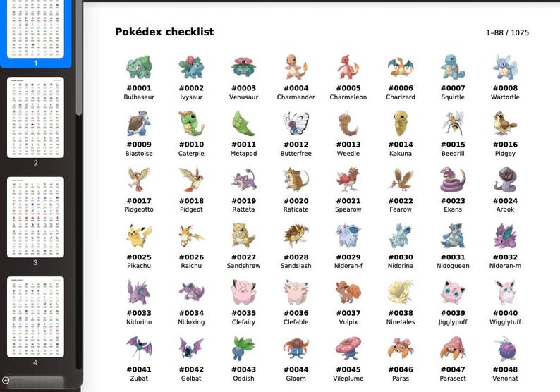 Complete Pokédex Checklist – All 1025 Pokémon (gen 1–9) | Printable PDF ...