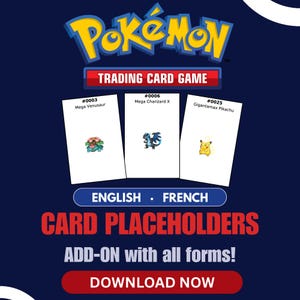 PDF-fil med platshållare för Pokémon-kort med sprites – Mega Evolution, Gigantamax och regionala former