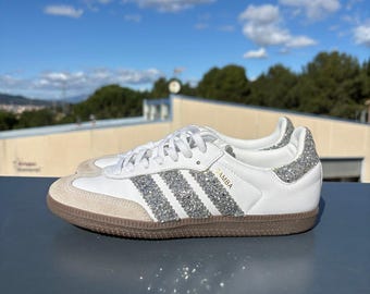 Adidas Samba Silver Glow – Handmade Silver Glitter Sneakers | Authentic Adidas | Velor Studio