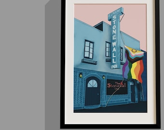 Stonewall Inn LGBTQ+ Poster – Pride Geschichte Illustration – Queere Wandkunst – Geschenk für Queer Freunde