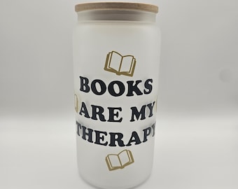 Books Are My Therapy 16oz. iced coffee cup with bamboo lid