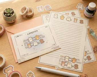 Pixel Puppy Letter Set, Kawaii Pixel Dog Stationery, Cute Envelope and Writing Paper Set, Retro Japanese Pen Pal Paper, Y2K Aesthetic