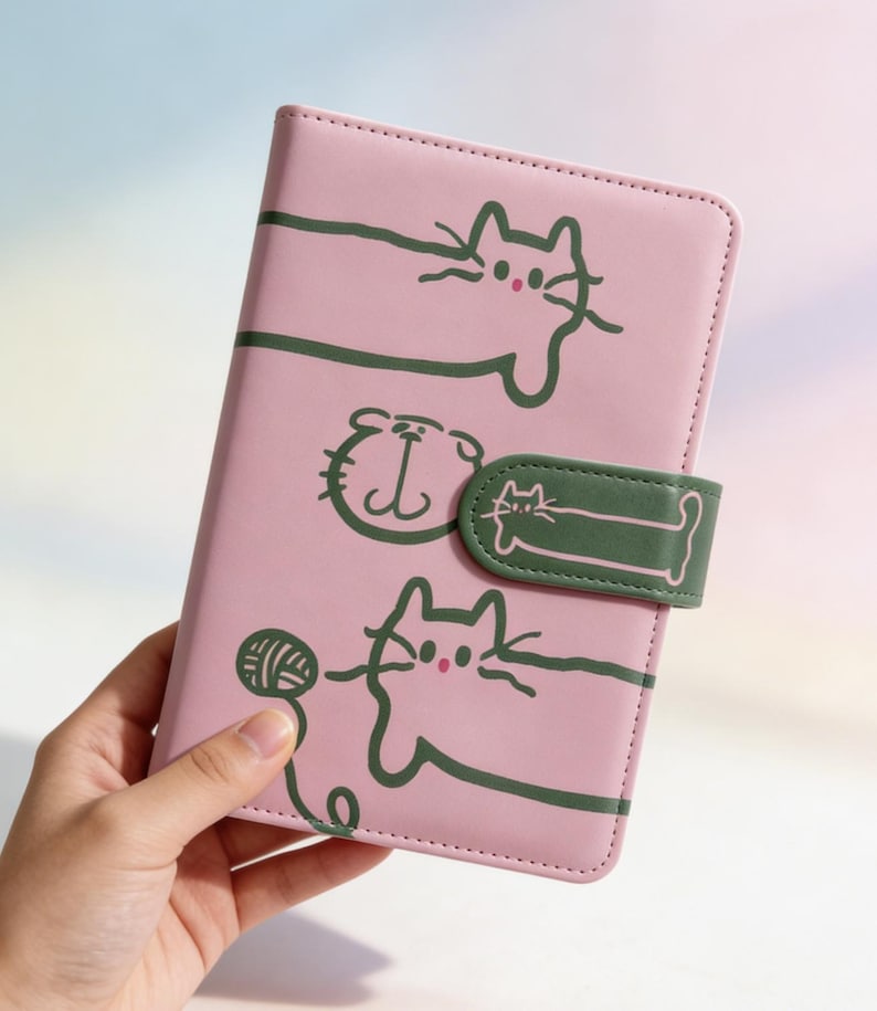 Pink Cat A6 Planner Notebook, Magnetic Closure Refillable Journal, Kawaii Cat Diary,Cute Aesthetic Notebook,Cat Lover Gift,Planner Organizer image 4