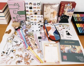 Cat Lover Mystery Bundle Kawaii Cat Stationery Gift Box Cute Cat Accessories Set Journaling & Planner Supplies Surprise Gift for Cat Lovers