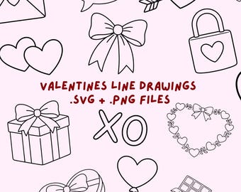 Valentine Line Art SVG Bundle | Hand-Drawn Clipart (Digital Download)