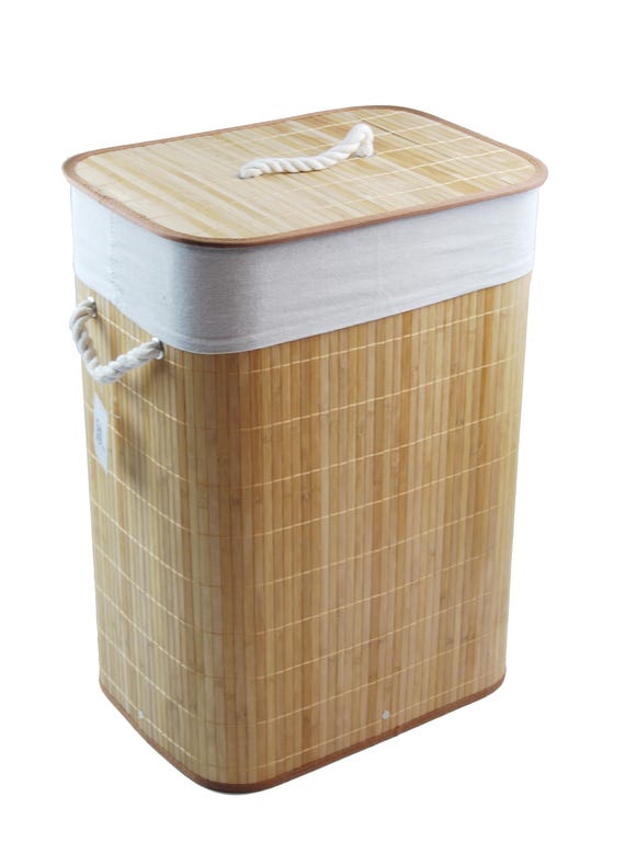 Wäschekorb Wäschetruhe Bambus faltbar m. Bezug Deckel Hangriff 40x30 H.57cm 6x Farben