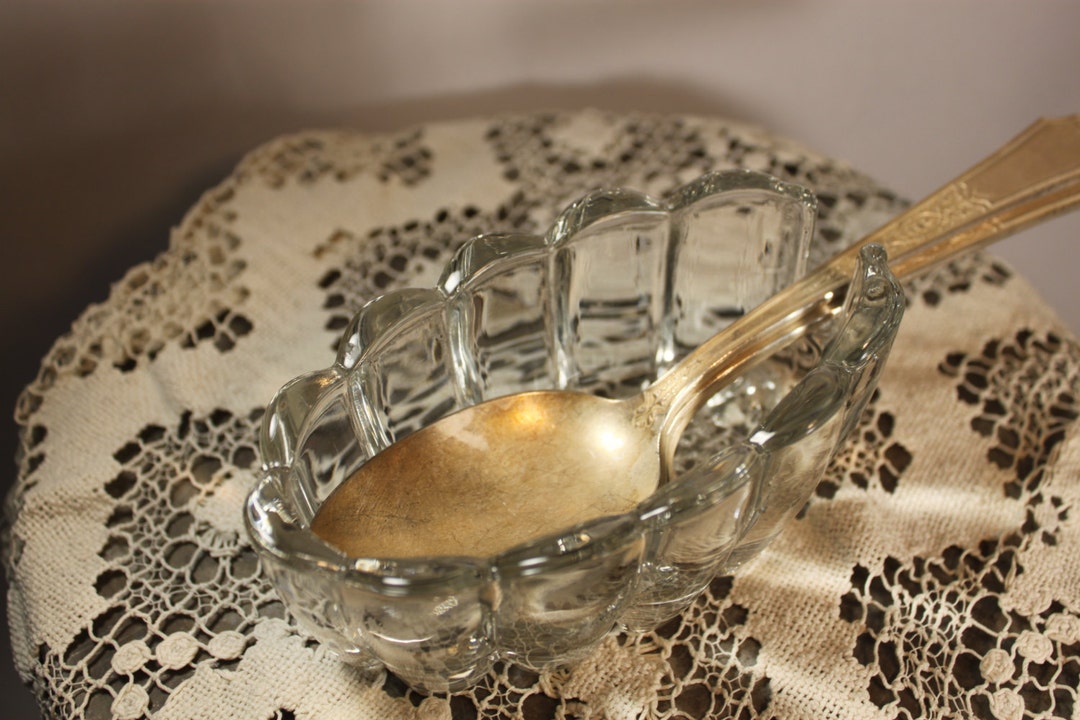 2 Vintage Glass Spoon Holderssilverware Holder/buffet Spoon Etsy