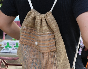 Handwoven Lined Cinch Sack, Ethnic Style Drawstring Backpack, SAHARA Drawstring Tote Bag, Rucksack, Festival Bag, Beach Bag