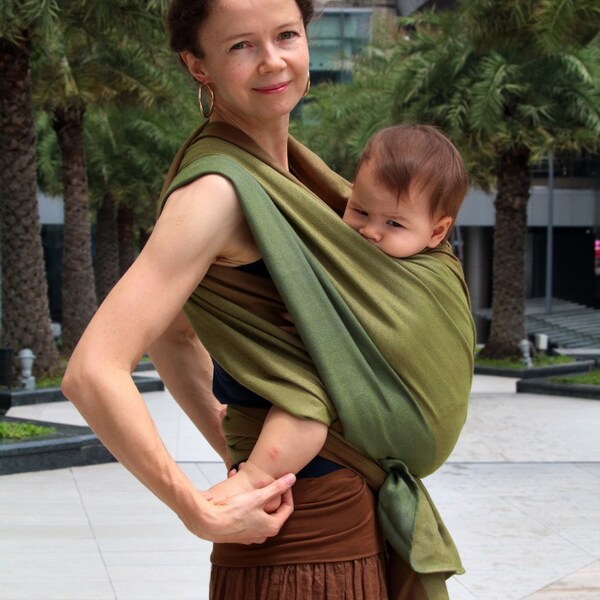 SALE 50! Handwoven baby wrap carrier - green baby carrier wrap - woven wrap size 5 and 7  - BaBy SaBye newborn wrap carrier