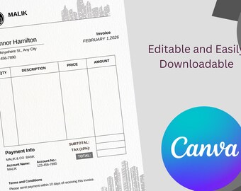 Editable Canva Invoice Template - Professional Business Billing ...