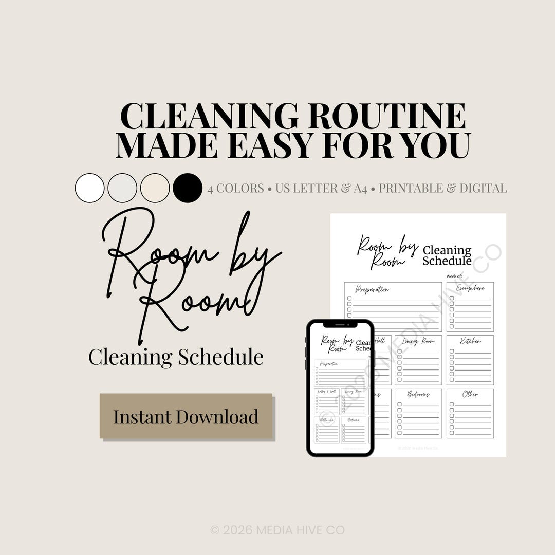 Weekly Cleaning Checklist | Room by Room Schedule (printable & Digital ...