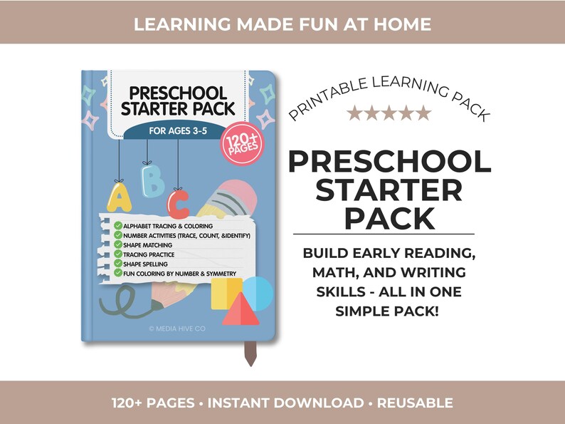 Preschool Starter Pack Printable Workbook | 120+ Page Learning Bundle ...