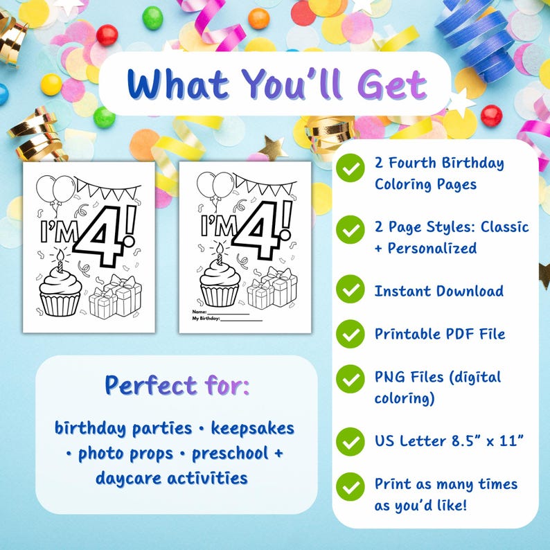 4th Birthday Coloring Page | Age 4 Printable | Instant Download | PDF ...