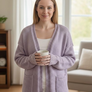 Breipatroon pyjamavest | Gezellig oversized gebreid vest PDF | Easy Loungewear-sweater | Relaxed fit damesbreisel