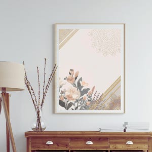 Persian Floral Elegance Printable Wall Art, Blush & Gold Islamic Pattern Decor, Minimalist Middle Eastern Digital Download