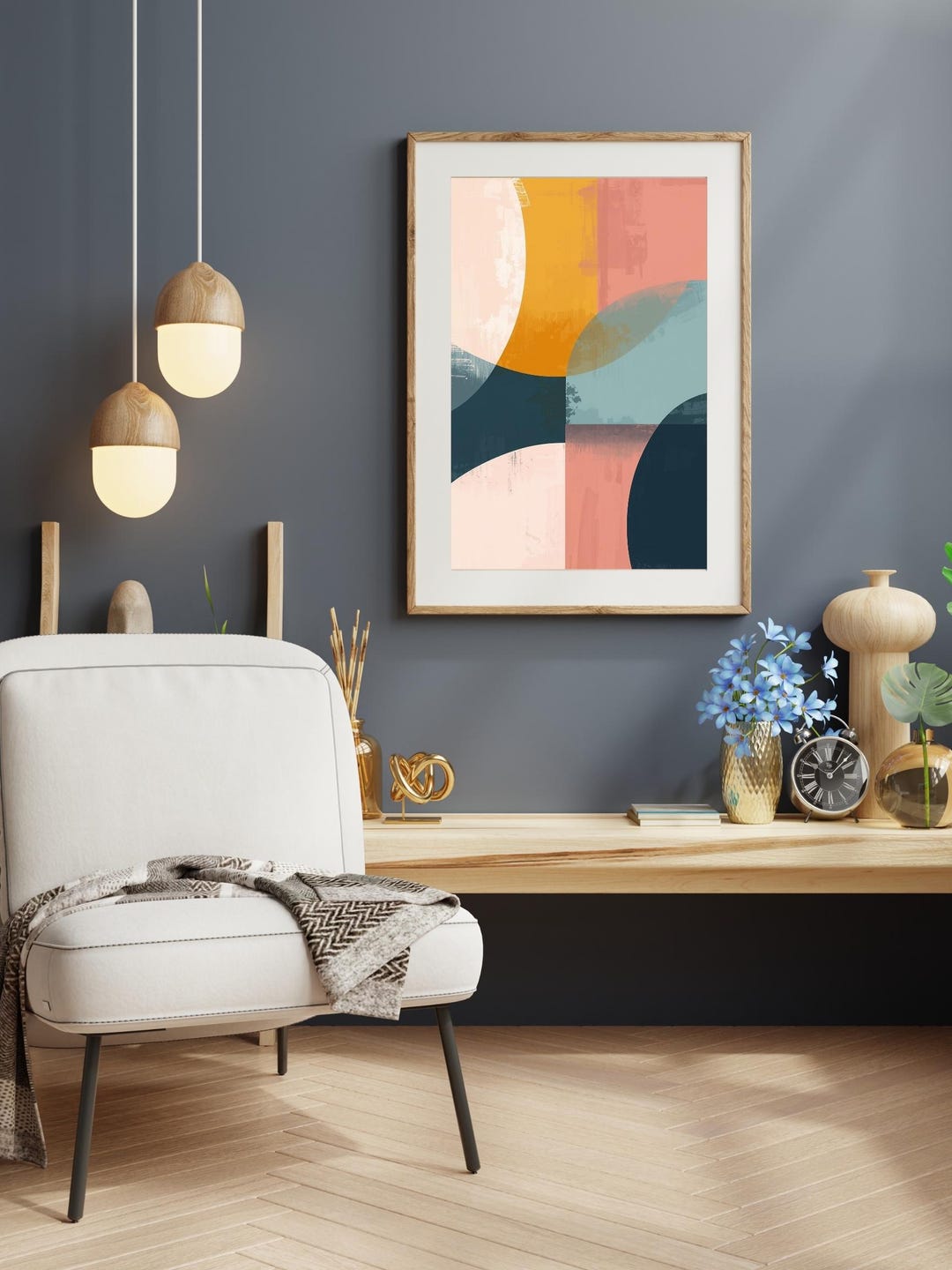 Mid Century Modern Abstract Wall Art Print, Retro Geometric Shapes ...