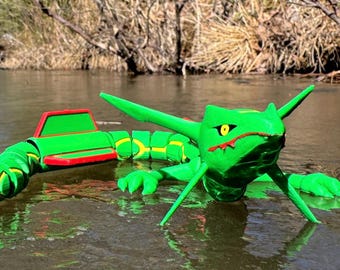 Figura de juguete Pokémon Rayquaza Dragón articulada Flexi Plamo brillante impresa en 3D