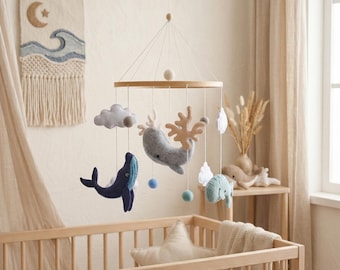 Ocean Baby Mobile Whale Nursery Nautical Crib Gender Neutral Blue Sea Creatures Coastal Decor Newborn Baby Shower Gift Sea Art Above - Mo02