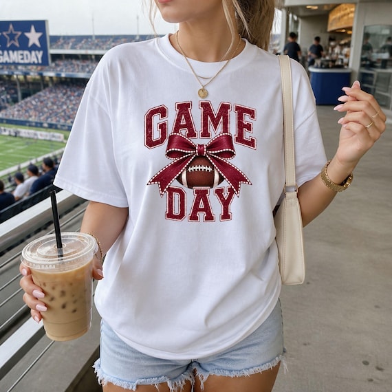Maroon Bow Game Day Shirt, Football Mom Tee, Matching Mommy and Me, Comfort Colors Adult and Youth Football Shirt