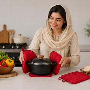 Cotton Heat Resistant Kitchen Mitts Set Non-Slip Pot Holders Oven Safe 2PCS