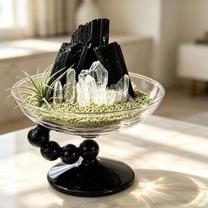 Jardín de cristal de turmalina negra, paisaje de cristal de cuarzo, terrario de cristal para plantas aéreas, decoración zen para el hogar, regalo moderno de bonsái de cristal imagen 4