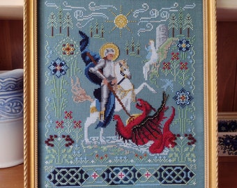 DIGITAL PATTERN St. George and the Dragon - Medieval Knight Catholic Embroidery Folk Counted Cross Stitch Chart PDF