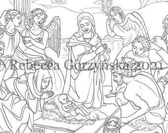 Adoration of the Shepherds (Bronzino) - Christmas Nativity coloring page