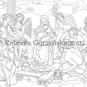 Adoration of the Shepherds (Bronzino) - Christmas Nativity coloring page