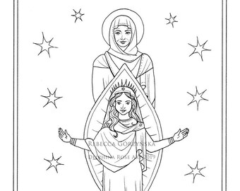 Immaculate Conception Coloring Page  St. Anne and Child Mary