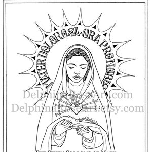 Catholic Coloring Page Seven Sorrows of Mary Mater Dolorosa, Sorrowful Mother PDF image 1