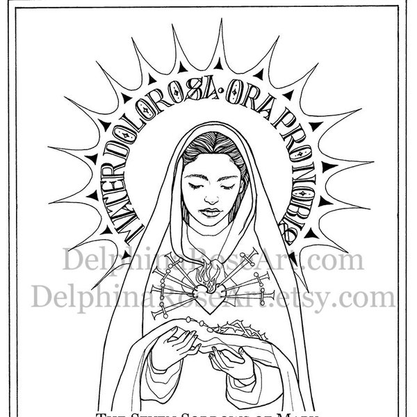 Catholic Coloring Page - Seven Sorrows of Mary - Mater Dolorosa, Sorrowful Mother PDF