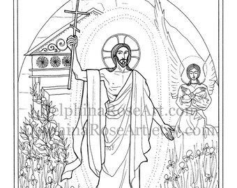 Catholic Coloring Page - Resurrection (Nesterov)  Easter Glorious Mysteries - PDF Coloring Page