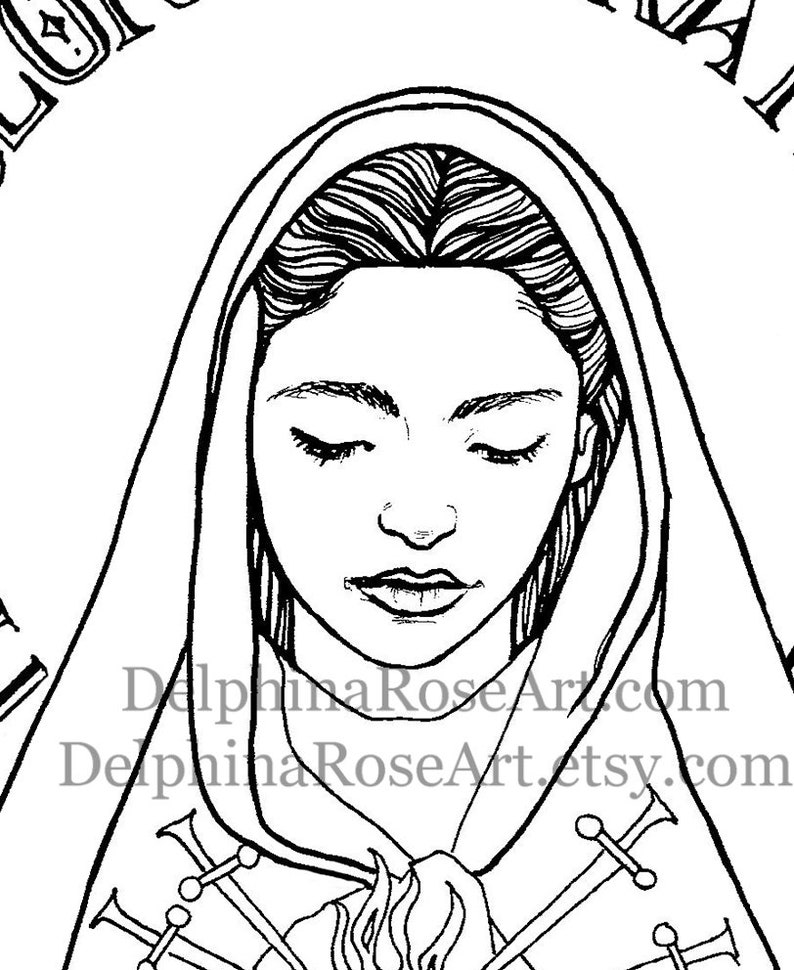 Catholic Coloring Page Seven Sorrows of Mary Mater Dolorosa, Sorrowful Mother PDF image 4