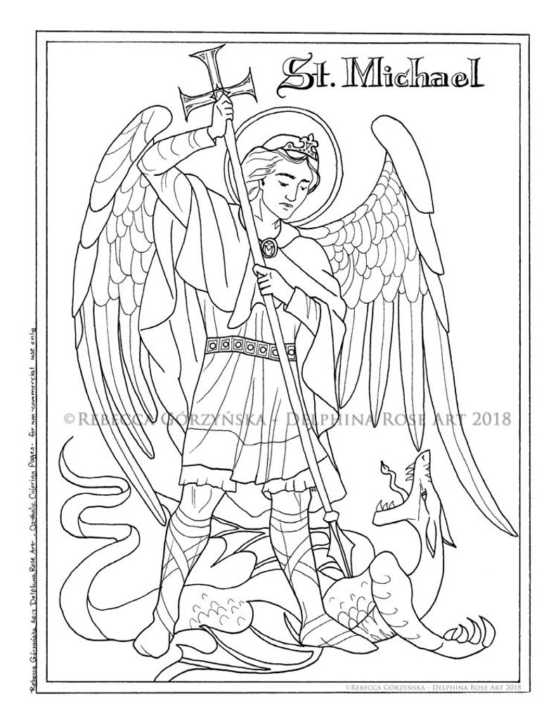 Download St. Michael the Archangel Coloring Page Catholic Christian | Etsy
