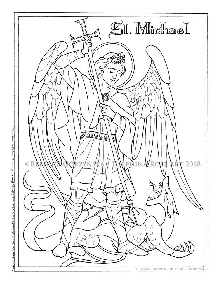 St. Michael the Archangel Coloring Page Catholic Christian | Etsy